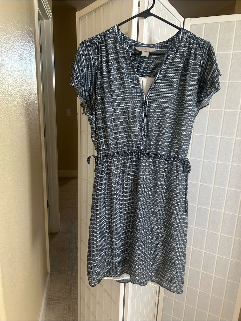 H&M Navy and White Striped Drawstring Mini Dress
